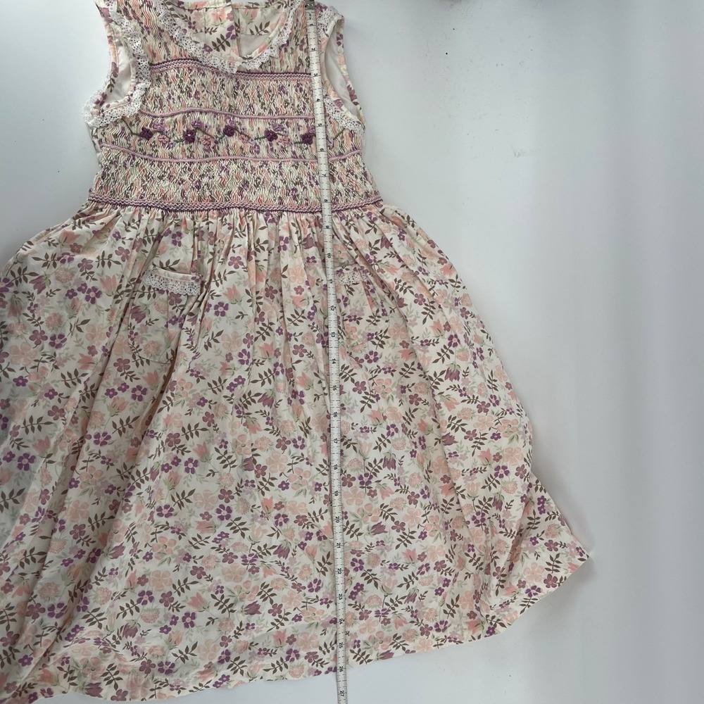 Marks Spencer Kids Girls Floral Smocked Dress Pockets Belt 4-5 Years Embroidered - Picture 8 of 9